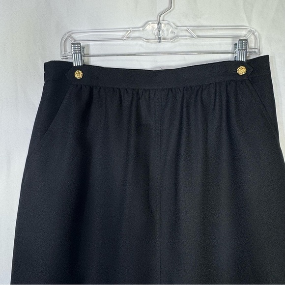 Haberdashery II Vintage 80’s Calf Length Pleated Waist Pocket Black Skirt - Picture 2 of 4